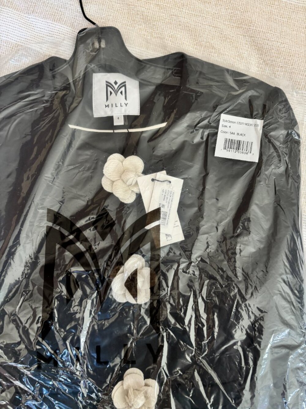 Milly Selena Camellia Applique Cropped Jacket in Black - Picture 4 of 4